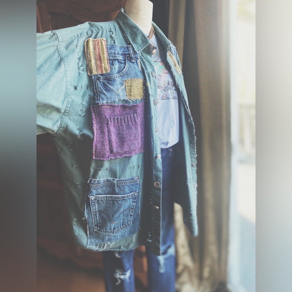 OOAK Custom Patchwork Utility Jacket The Sasha Artisan Reworked XXL - Picture 12 of 15